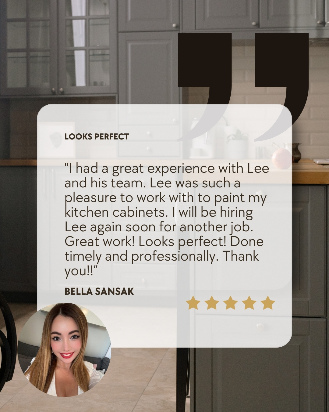 Testimonial - Looks perfect Bella Sansak
